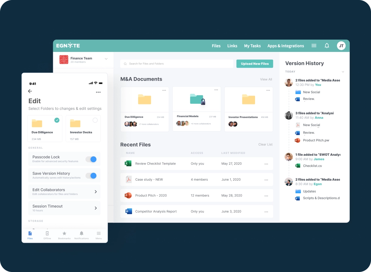 Egnyte desktop and mobile interface
